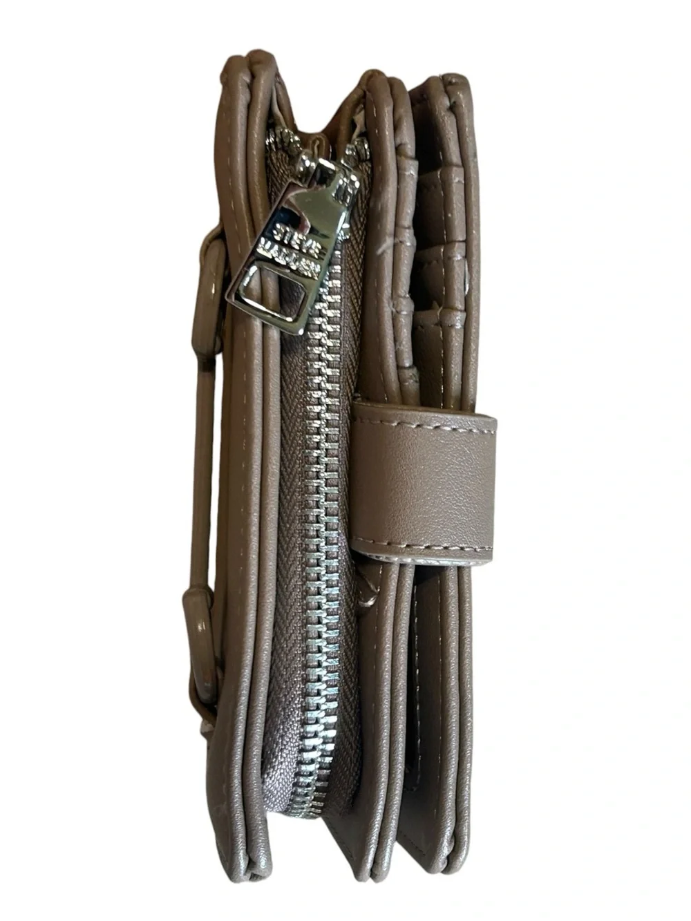 Steve Madden Taupe Bifold Wallet Organizer Zip Around Vegan Leather